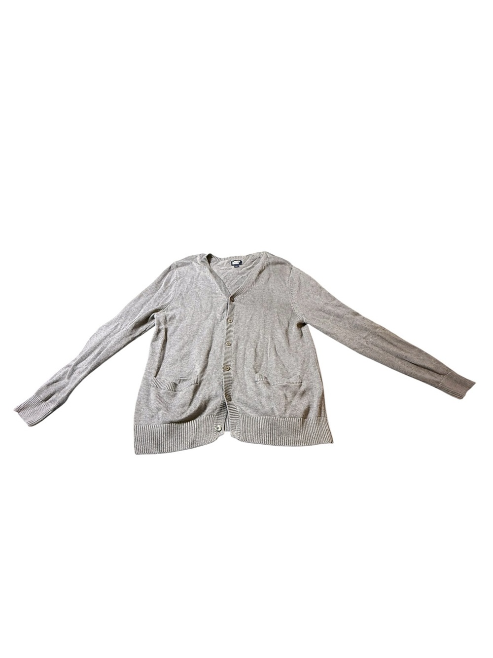 Lands' End Men's Grey V-Neck Button Cardigan Sweater Pockets Size Large L